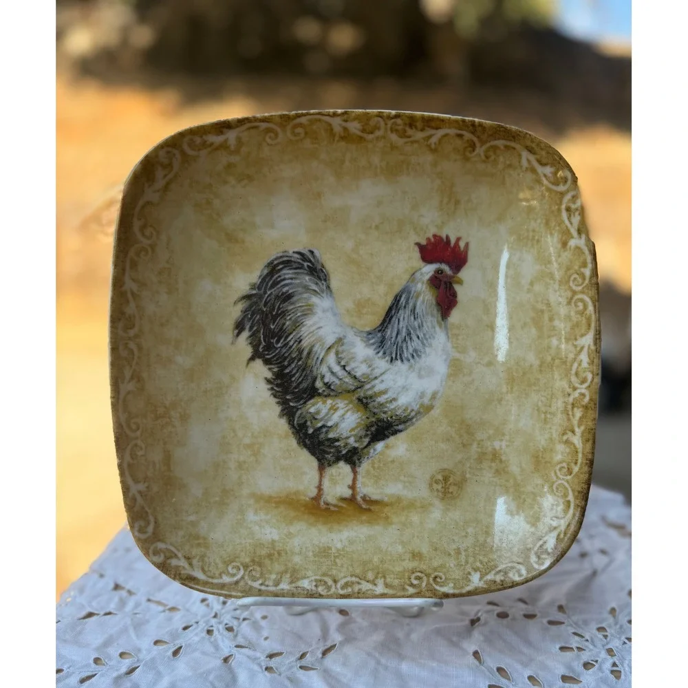 Rustic Rooster plate fine china square #1